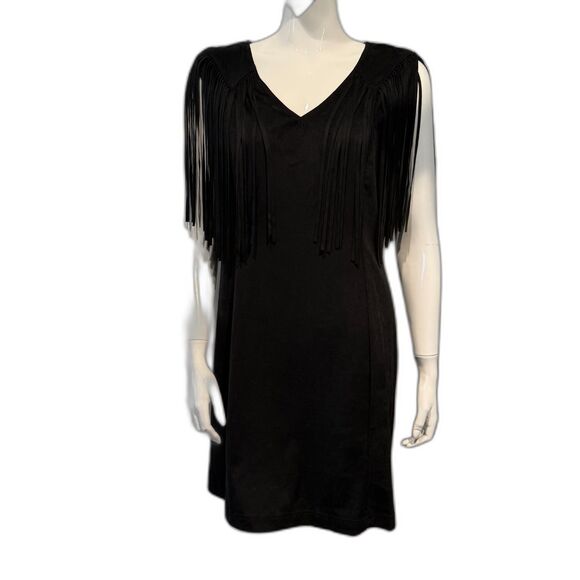 Idyllwind Lady Bird Black Fringe Faux Suede Mini Dress Size L Western Boho - Picture 4 of 10